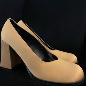 Tan thick heel platforms by Chinese Laundry